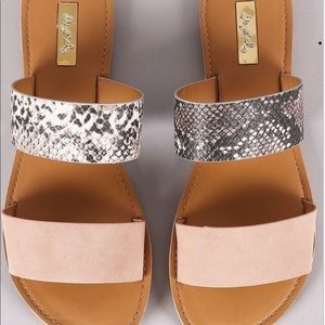 Blush snake skin double strap sandals